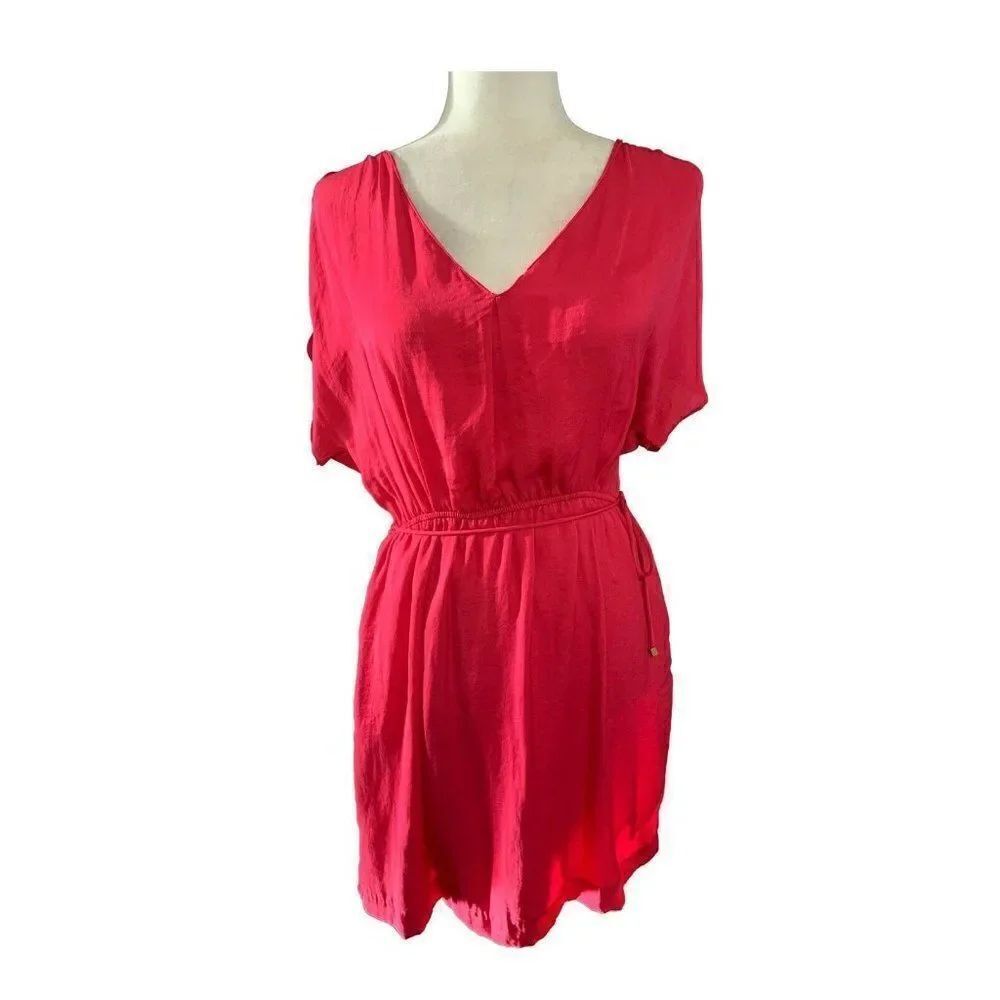 zara womens new solid pink short sleeve v neck mini dress xs